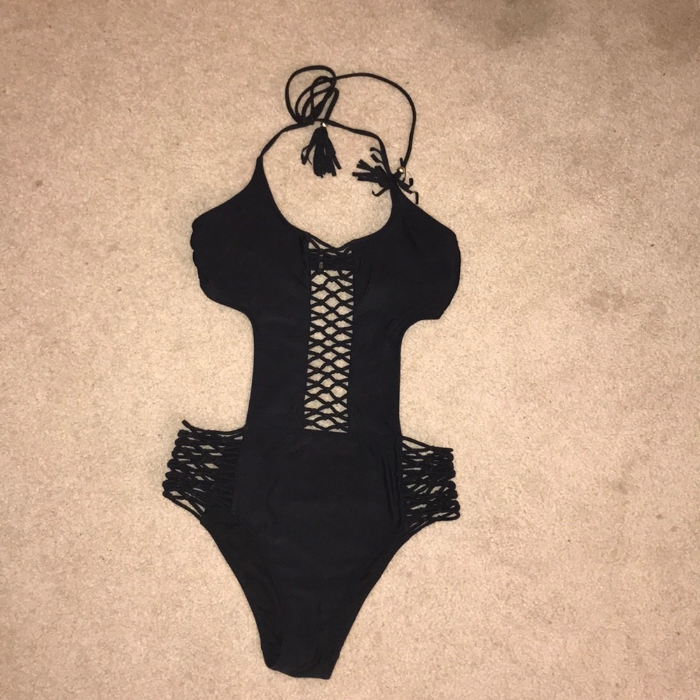 Abercrombie and Fitch Black crochet one piece
